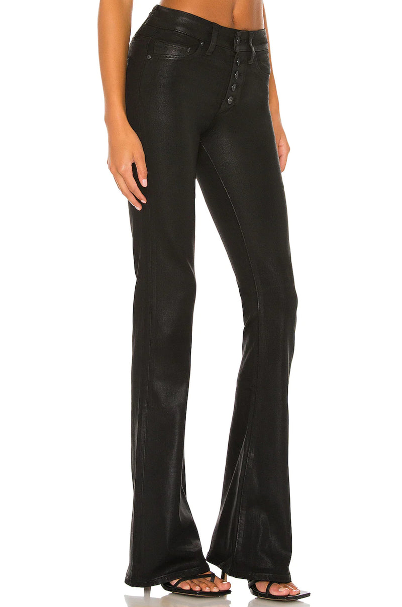 Lou lou high rise flare in black fog luxe coated