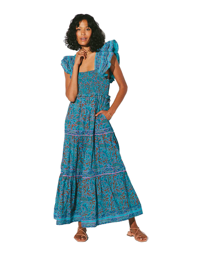 Marilyn ankle dress in zuri block print