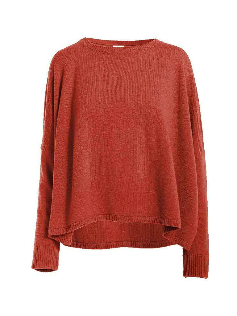 Cashmere long sleeve cropped boyfriend sweater in cinnamon