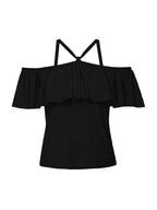Morgan ruffled halter tank in jet black