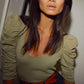 Julietta ruched sleeve tee in safari