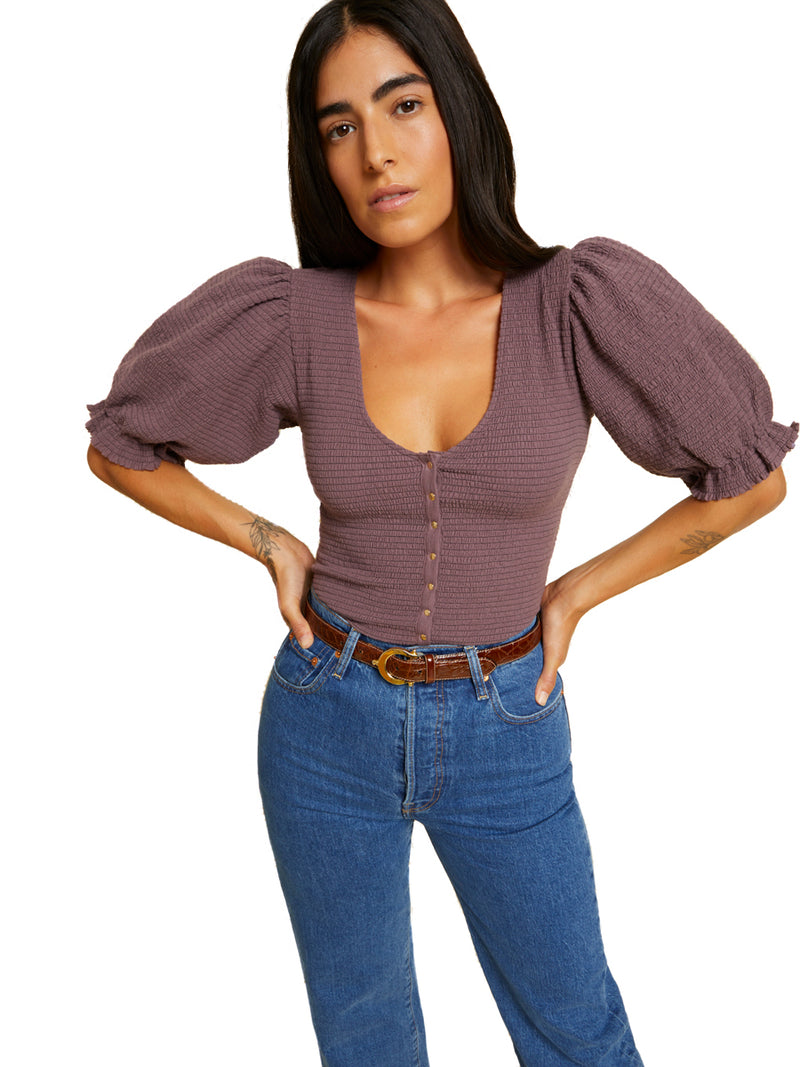 Laila snap corset tee in frozen grape