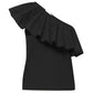 Noella ruffle one-shoulder top in jet black