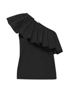 Noella ruffle one-shoulder top in jet black