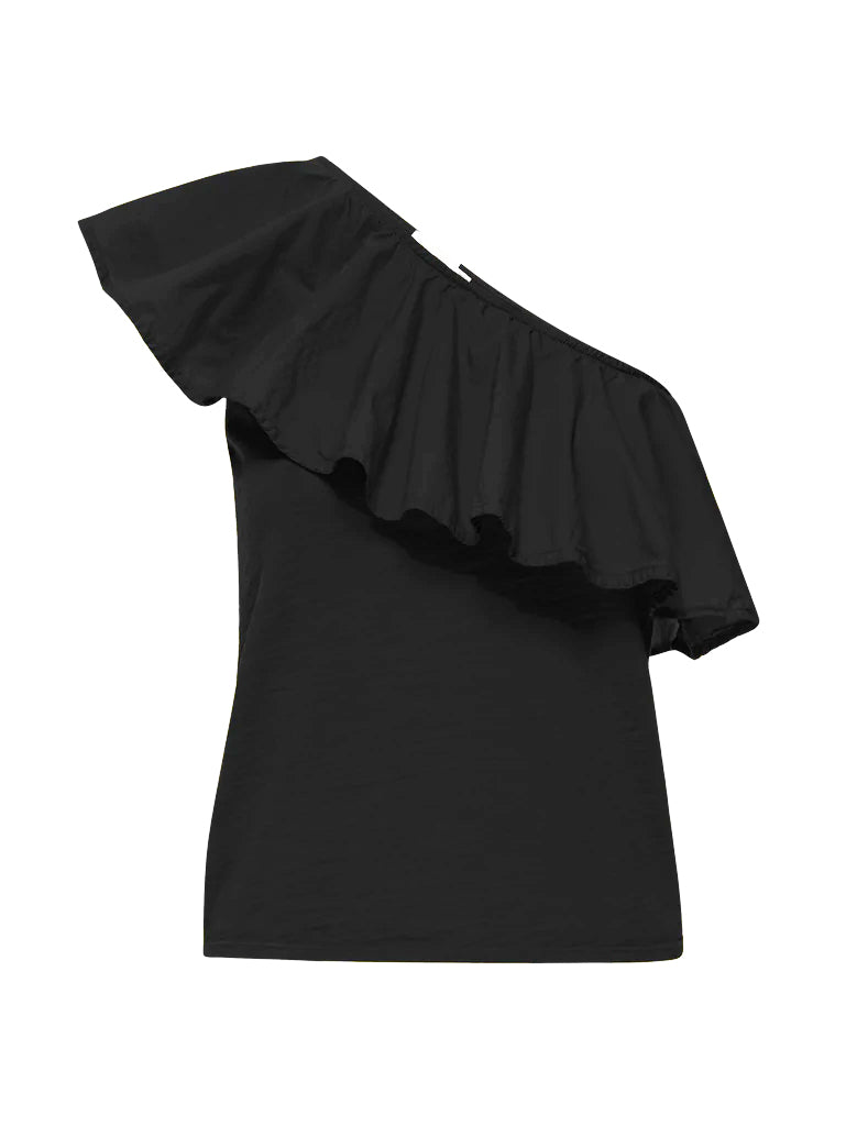 Noella ruffle one-shoulder top in jet black