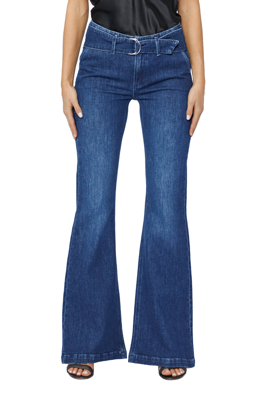 Genevieve flare with folded waistband and belt in cecilia