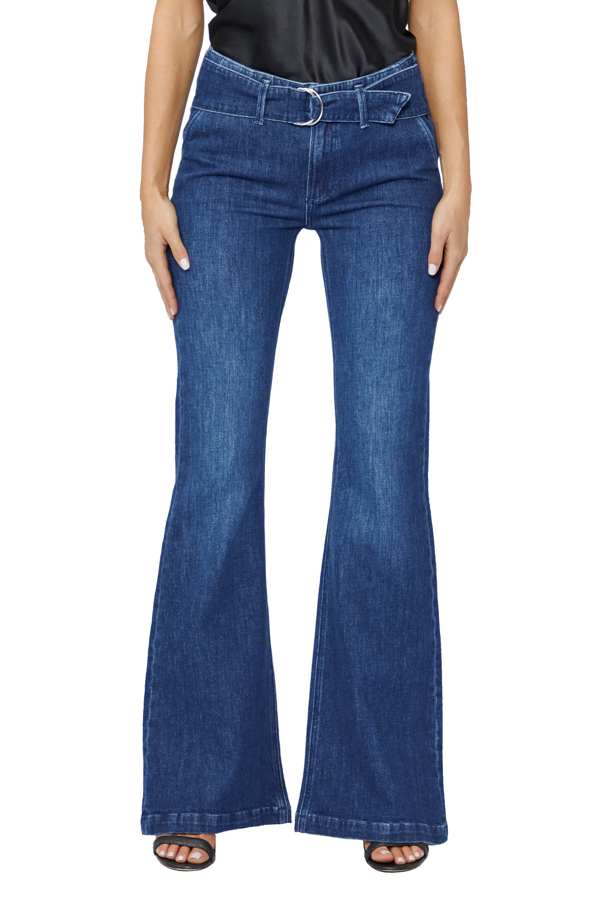 Genevieve flare with folded waistband and belt in cecilia