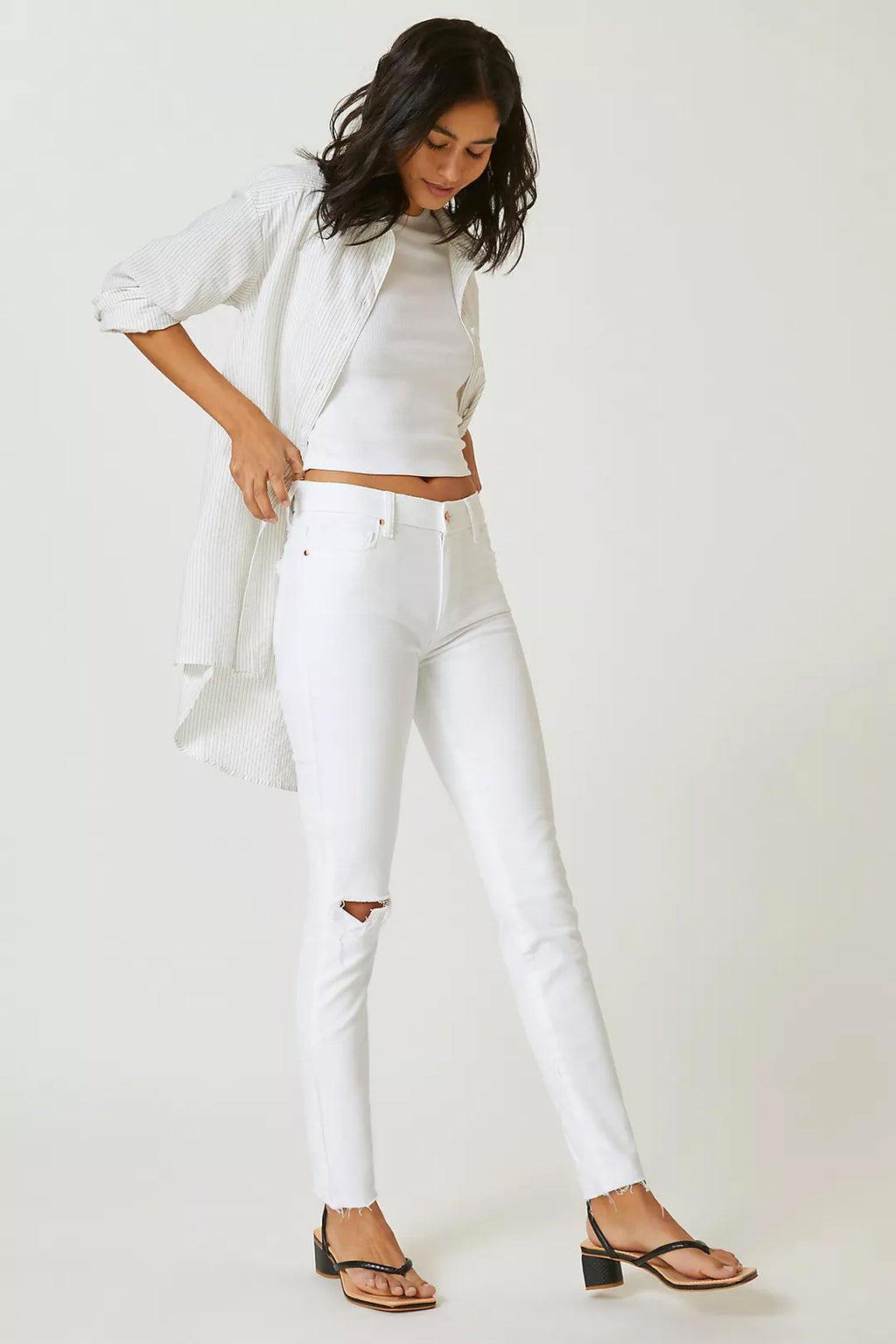 Hoxton ankle skinny with raw hem in blanchette destructed