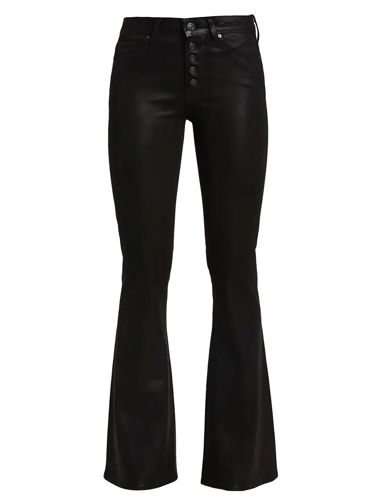 Lou lou high rise flare in black fog luxe coated