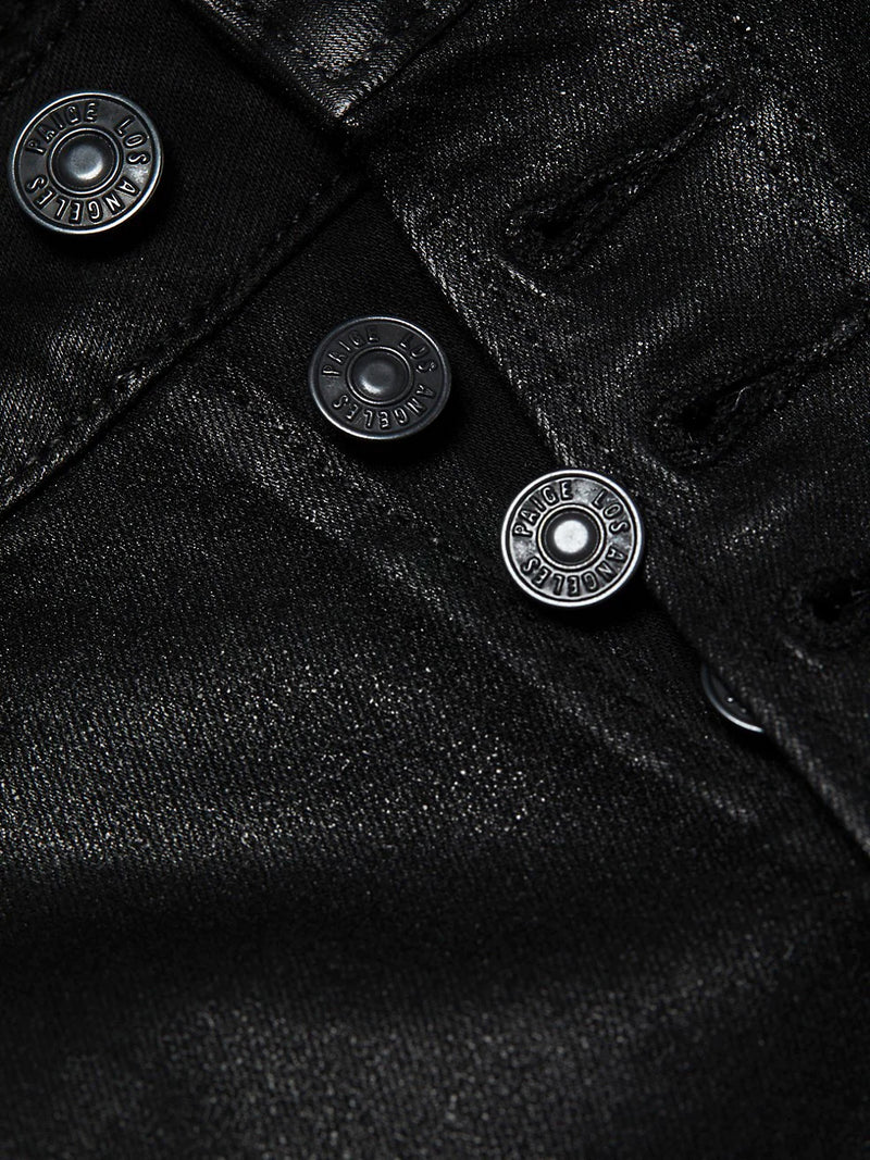 Hoxton ultra skinny with exposed buttonfly in black fog luxe coated