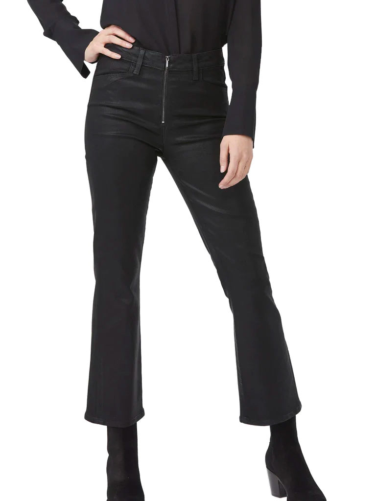 Claudine with exposed front zip in black fog luxe coated