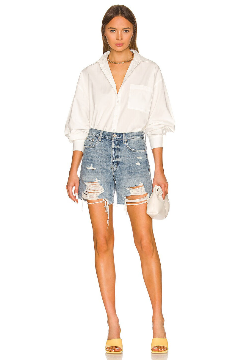 Devin high rise mom cut off shorts in lucca distressed