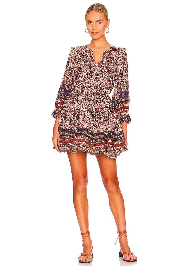 Reign mini dress in laurel block print