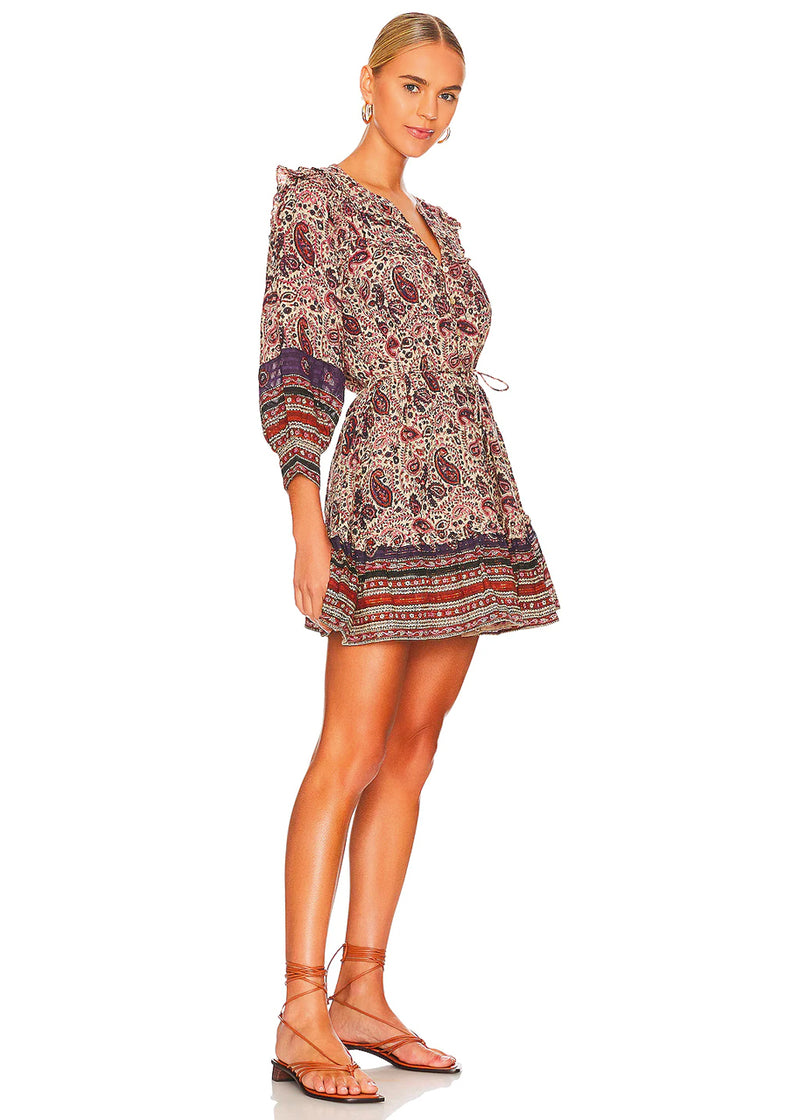 Reign mini dress in laurel block print