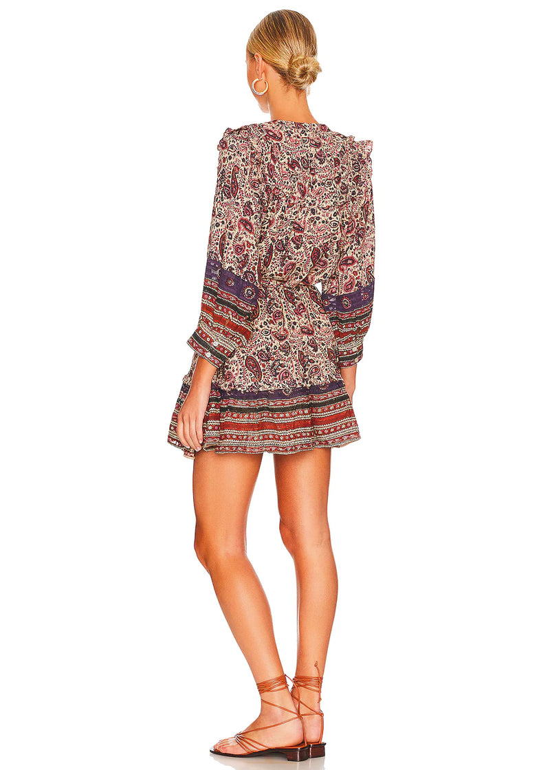 Reign mini dress in laurel block print