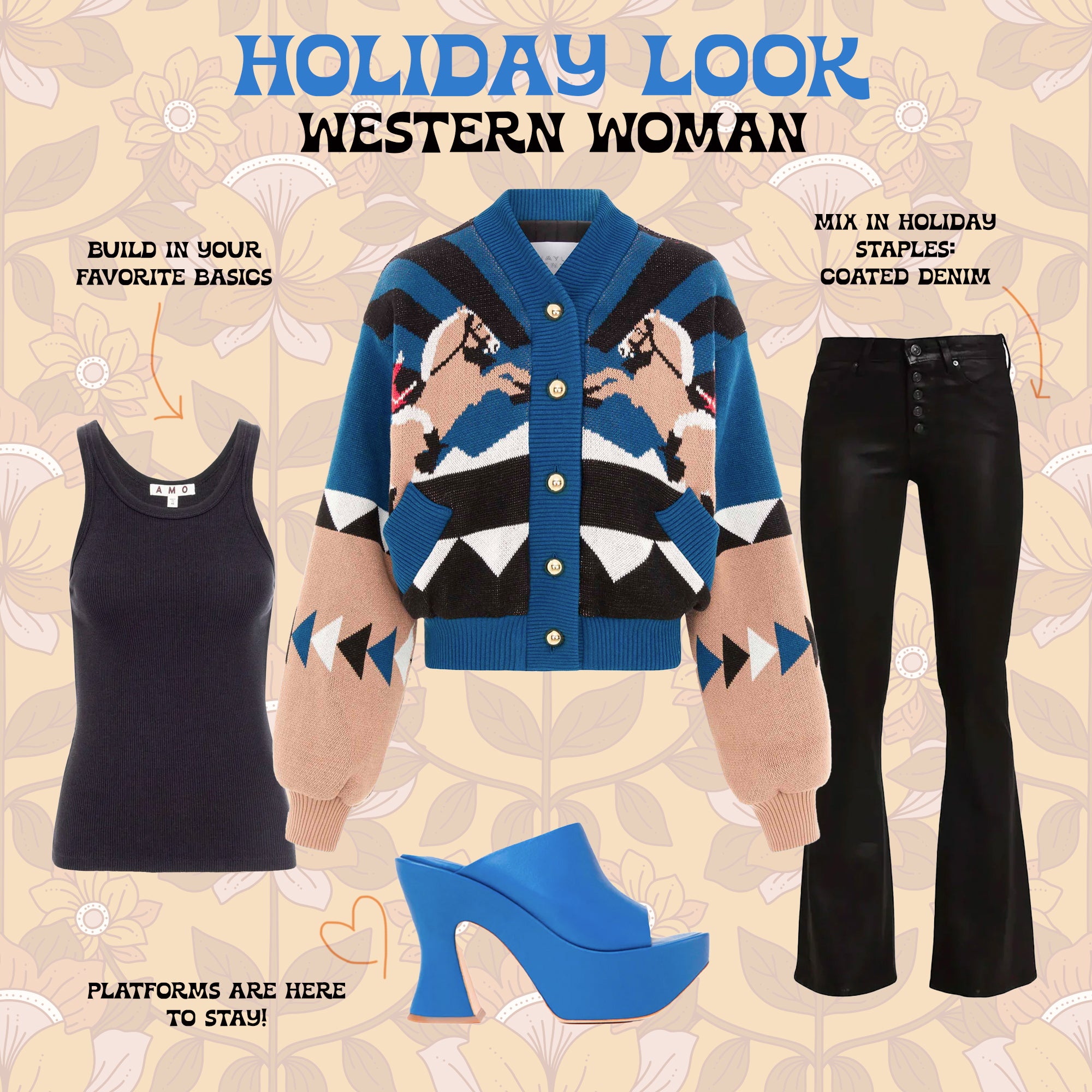 Sunrise rodeo jacquard bomber jacket in western blue