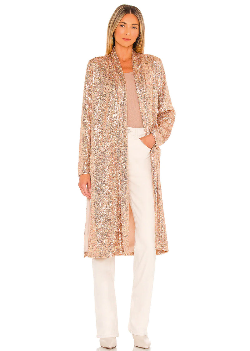 Showstopper sequined duster jacket in rose