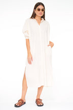 Sloane oversized button down maxi shirt dress in sand shell
