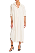 Sloane oversized button down maxi shirt dress in sand shell