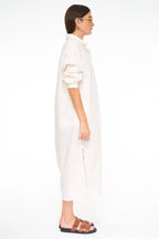 Sloane oversized button down maxi shirt dress in sand shell