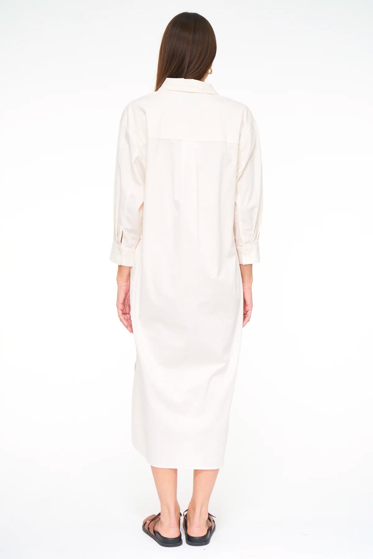Sloane oversized button down maxi shirt dress in sand shell