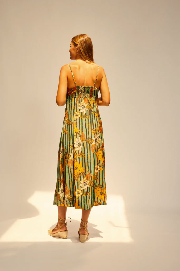 Sophie dress in sunflower stripe moss green