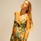 Sophie dress in sunflower stripe moss green
