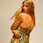 Sophie dress in sunflower stripe moss green