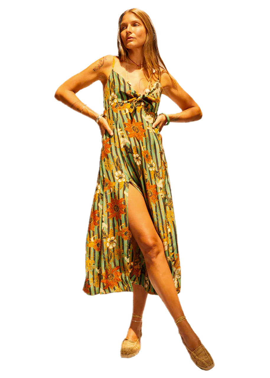 Sophie dress in sunflower stripe moss green