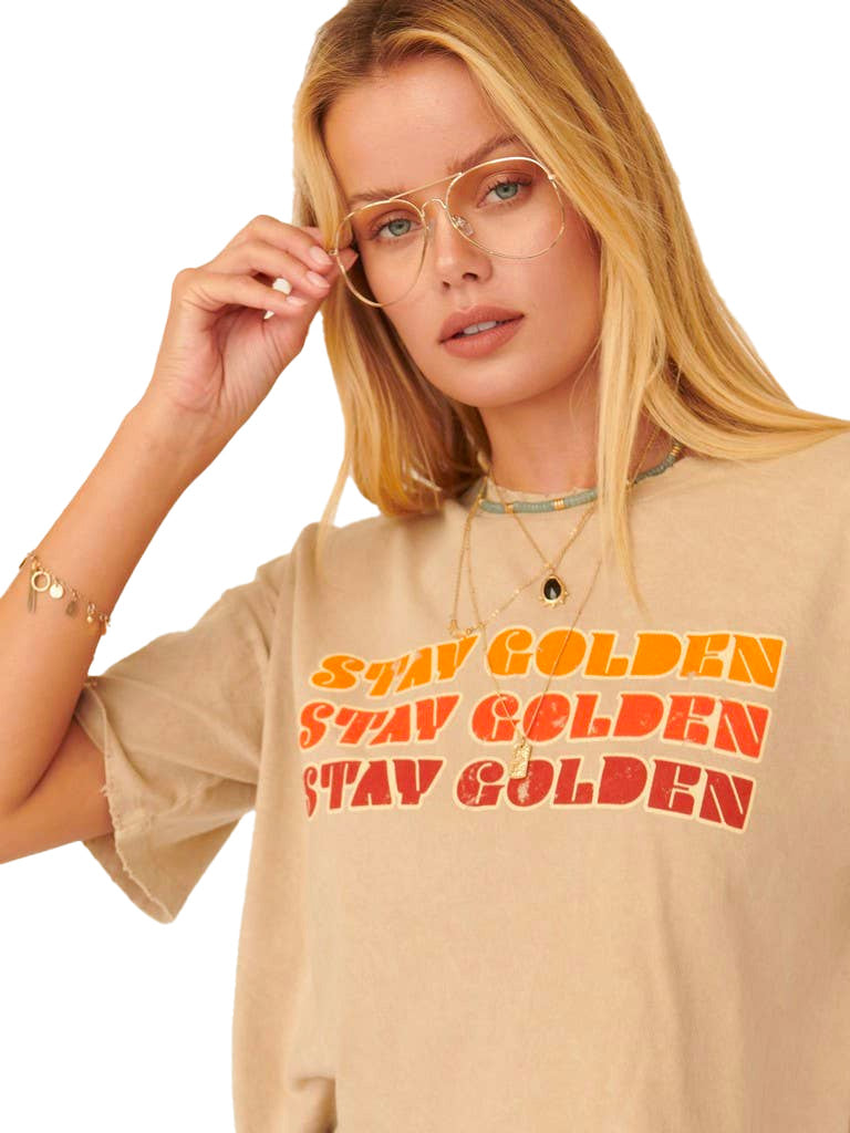 Stay golden graphic tee in taupe