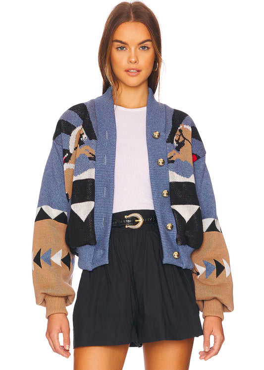 Sunrise rodeo jacquard bomber jacket in western blue