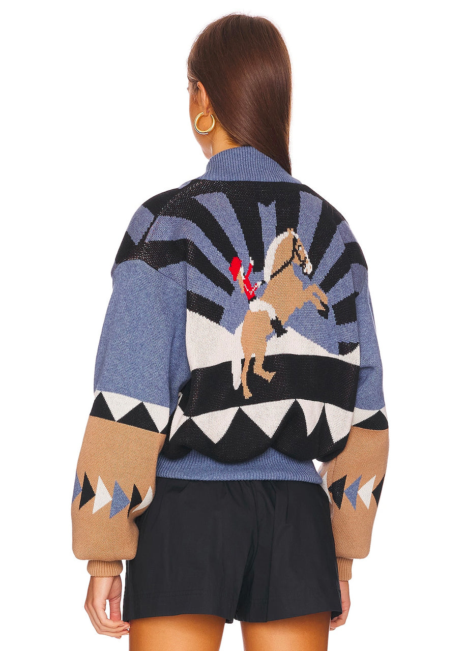 Sunrise rodeo jacquard bomber jacket in western blue