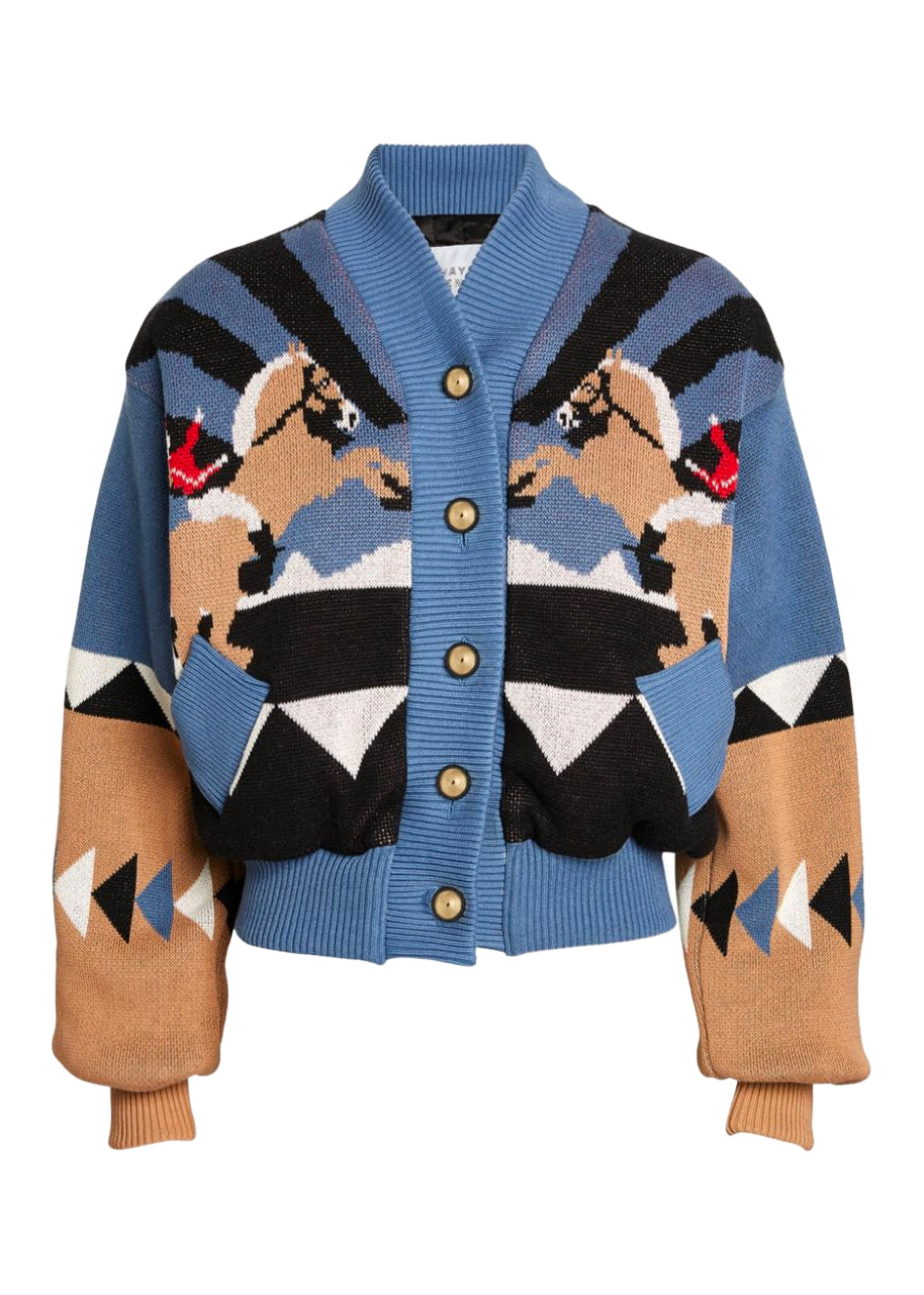 Sunrise rodeo jacquard bomber jacket in western blue