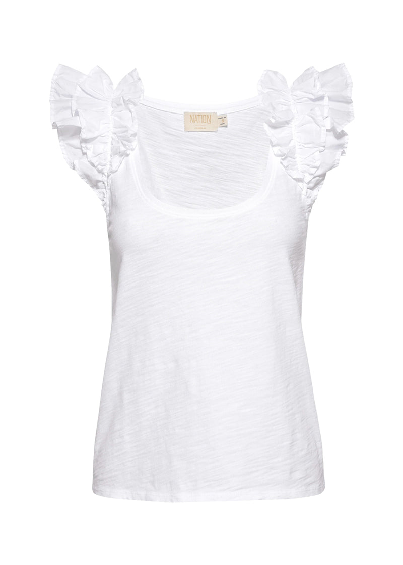 Valentina ruffled tank in optic white